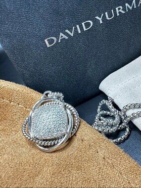 David Yurman Sterling Silver Crossover Pave Pendant Necklace 19.6"